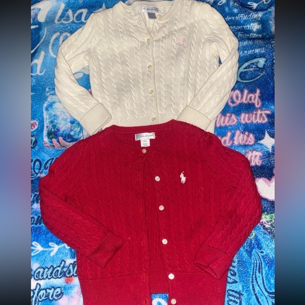 Ralph Lauren Red and Cream Cable Knit Cardigans